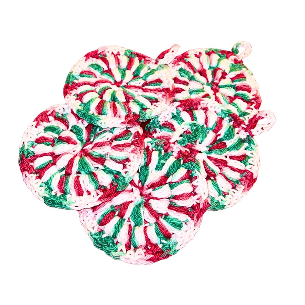 🎄Crochet Candy Swirl Christmas Handmade Cotton Facial Rounds NWT